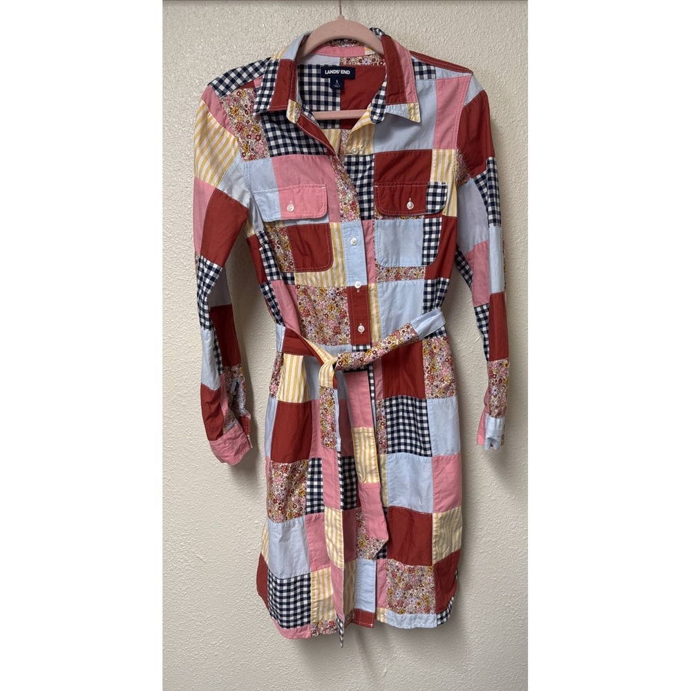 Lands End Patchwork Dress Small Grandmacore Americana Boho Square Dance Teacher